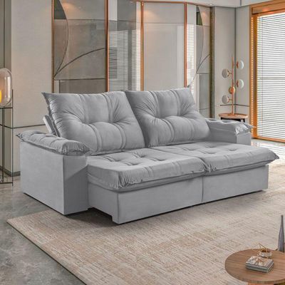 Sofá 3 Lugares Retrátil 230cm Pillow Top Reclinável Cinza