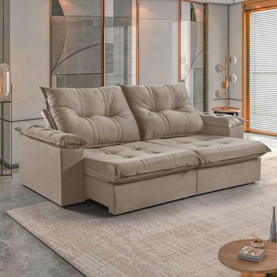Sofá 3 Lugares Retrátil 230cm Pillow Top Reclinável Bege