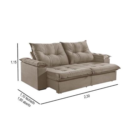 Sofá 3 Lugares Retrátil 230cm Pillow Top Reclinável Bege