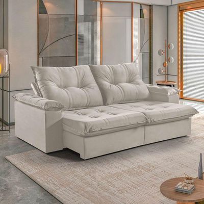 Sofá 2 Lugares Retrátil 210cm Pillow Top Reclinável M-191 Creme
