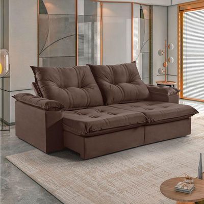 Sofá 2 Lugares Retrátil 210cm Pillow Top Reclinável M-191 Marrom