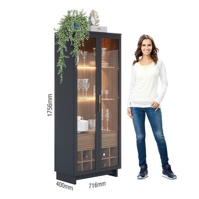 Cristaleira Guanabara 71cm 2 Portas De Giro - Ssx Multicoisas Cor Preto Fosco/noce Milano