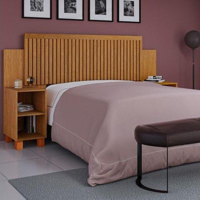Cabeceira Box Mumbai Ripada Mdf Reforçado Ajustável Para Casal E Queen Com Nicho - Naturale
