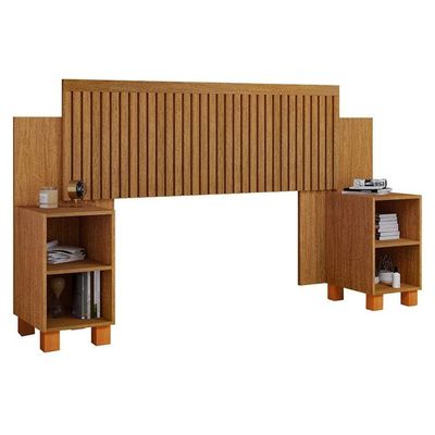 Cabeceira Box Mumbai Ripada Mdf Reforçado Ajustável Para Casal E Queen Com Nicho - Naturale