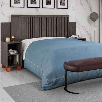 Cabeceira Box Mumbai Ripada Ajustável Com Nicho Extensível Para Cama Casal E Queen - Mocaccino