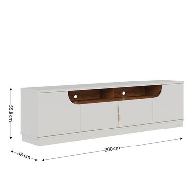 Bancada Santorini 200cm 4 Portas De Giro - Ssx Multicoisas Cor Off White Matte/freijo