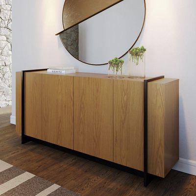 Aparador Buffet Copacabana 160cm 4 Portas De Giro - Ssx Multicoisas Cor Freijo/preto Fosco