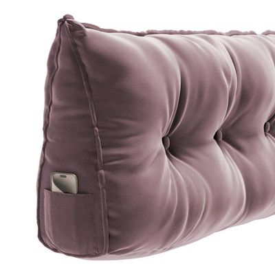 Almofada Para Cabeceira Encosto Apoio Lombar Spot 195cm Com Porta Celular Veludo - Abmaza Cor Rosê