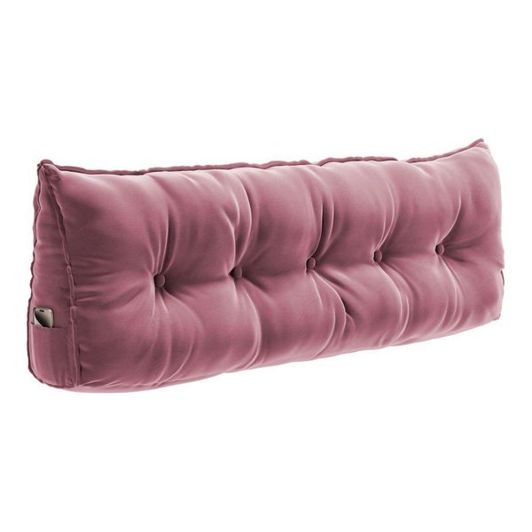 Almofada Para Cabeceira Encosto Apoio Lombar Spot 195cm Com Porta Celular Veludo - Abmaza Cor Rosa