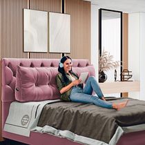 Almofada Para Cabeceira Encosto Apoio Lombar Spot 195cm Com Porta Celular Veludo - Abmaza Cor Rosa