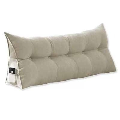 Almofada Para Cabeceira Encosto Apoio Lombar Spot 195cm Com Porta Celular Suede - Abmaza Cor Bege