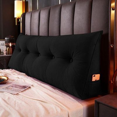 Almofada Para Cabeceira Encosto Apoio Lombar Spot 195cm Com Porta Celular Veludo - Abmaza Cor Preto