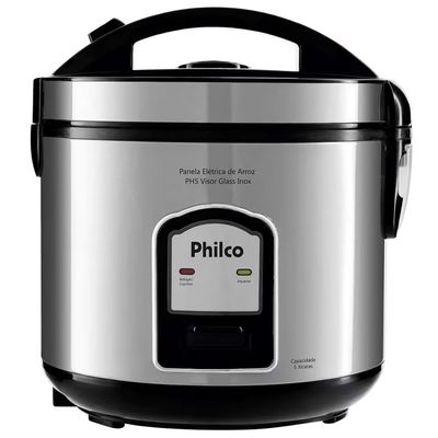 Panela Elétrica de Arroz Philco PH5 Visor Glass 5 Xícaras - Preta/Inox Inox,Preto / 110