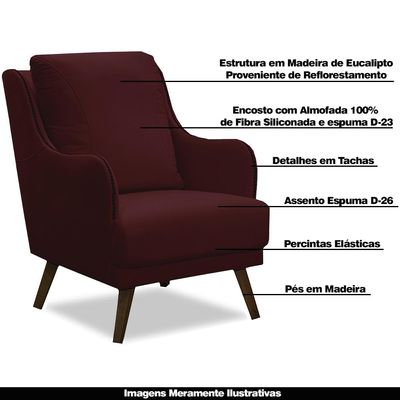 Kit 2 Poltronas Decorativas Catar com Tachas Veludo Marsala - Gran Belo