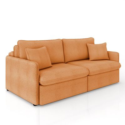 Sofá Reclinável e Retrátil Gandalf Bipartido 254cm Caixa Zero com Almofadas Bouclê Terracota G33 - Gran Belo