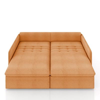 Sofá Reclinável e Retrátil Gandalf Bipartido 254cm Caixa Zero com Almofadas Bouclê Terracota G33 - Gran Belo
