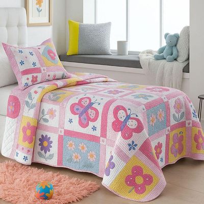 Kit Cobre Leito Colcha Bouti Solteiro Infantil 2 Peças - Love - 100% Poliéster