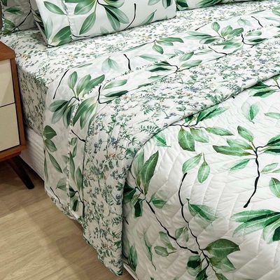 Kit Cobre Leito Colcha E Lençol Topázio Queen Dupla Face 7 Peças - Esmeralda - 100% Poliéster