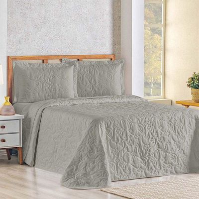 Cobre Leito Colcha Queen Mobili 03 Peças - Cinza - 100% Poliéster