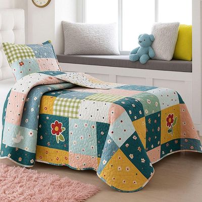 Kit Cobre Leito Colcha Bouti Solteiro Infantil 2 Peças - Margarida - 100% Poliéster