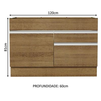 Balcão Gabinete De Pia 120 X 60 Cm 1 Porta 2 Gavetas Rusti