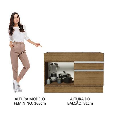 Balcão Gabinete De Pia 120 X 60 Cm 1 Porta 2 Gavetas Rusti