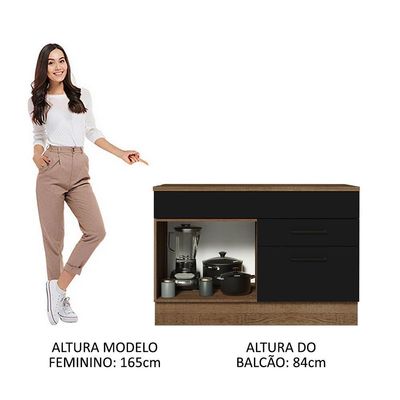 Balcão Gabinete De Pia 120 X 60 Cm 1 Porta 2 Gavetas Rustic