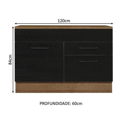 Balcão Gabinete De Pia 120 X 60 Cm 1 Porta 2 Gavetas Rustic