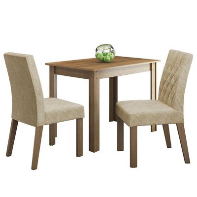 Conjunto Sala De Jantar Mesa Tampo De Madeira 2 Cadeiras Ru