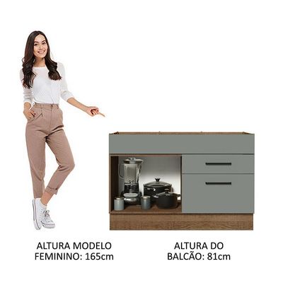 Balcão Gabinete De Pia 120 X 60 Cm 1 Porta 2 Gavetas Rustic