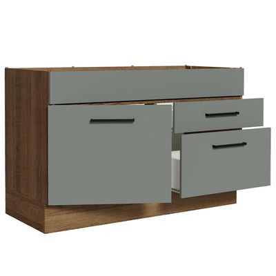 Balcão Gabinete De Pia 120 X 60 Cm 1 Porta 2 Gavetas Rustic