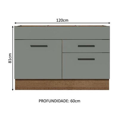 Balcão Gabinete De Pia 120 X 60 Cm 1 Porta 2 Gavetas Rustic
