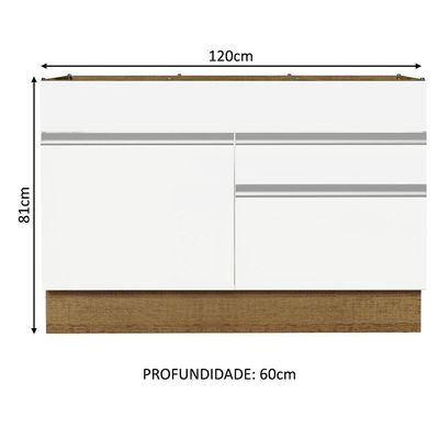 Balcão Gabinete De Pia 120 X 60 Cm 1 Porta 2 Gavetas Rustic