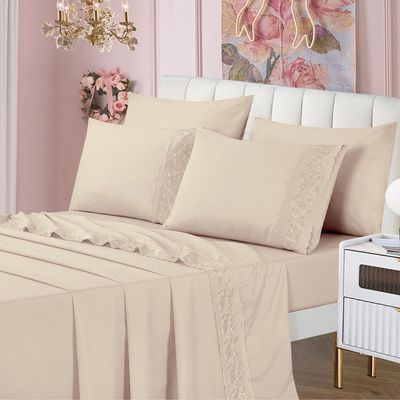 Jogo de Cama Lençol Casal Top Line 4 Peças - Palha  - 100% Poliéster