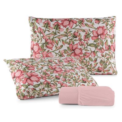 Jogo de Cama Lençol Sonho Bom Queen em Malha Algodão -  Rosê - 100% Algodão