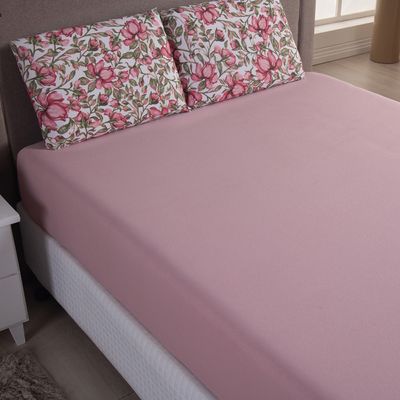 Jogo de Cama Lençol Sonho Bom Queen em Malha Algodão -  Rosê - 100% Algodão