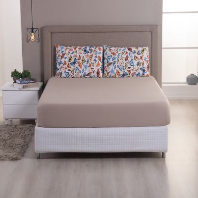 Jogo de Cama Lençol Sonho Bom Solteiro em Malha Algodão 2 Peças - Bege - 100% Algodão