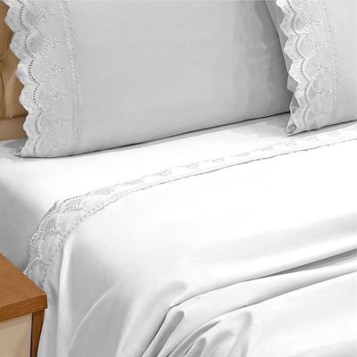 Jogo de Cama Lençol Queen Supremo Micropercal 300 Fios - Branco