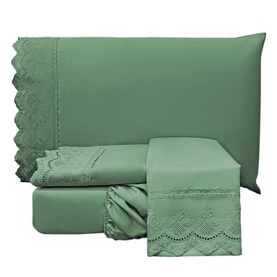 Jogo de Cama Lençol Casal Supremo Micropercal 300 Fios - Esmeralda