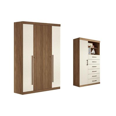 Guarda Roupa +Cômoda 2 Peças QC343 Jatoba/Areia - Santos Andirá