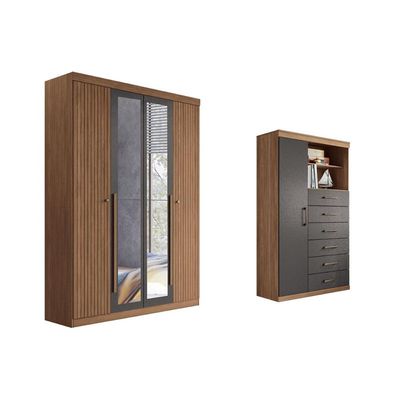Guarda Roupa +Cômoda 2 Peças QC323 Jatobá/Grafite - Santos Andirá