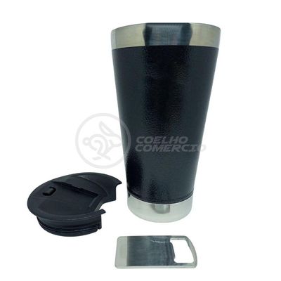 Copo Térmico C/ Tampa E Abridor 473Ml Inox - Preto