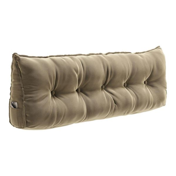 Almofada Para Cabeceira Encosto Apoio Lombar Spot 195cm Com Porta Celular Veludo - Abmaza Cor Bege