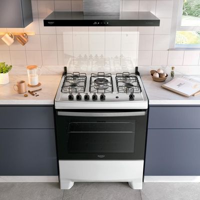 Fogão 5 Bocas Dako Supreme com Mesa em Inox e Acendimento Automático Branco  Bivolt
