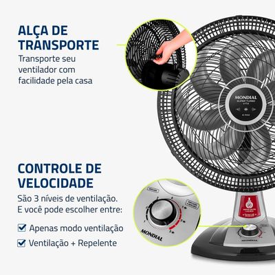 Ventilador de Mesa Mondial VTX-40-8P 40cm com Função Repelente Líquido - Preto Preto / 110