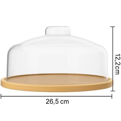 Kit 2 Boleira Pedestal com Cúpula Porta Bolo Bambu Tampa Plástica 26x21cm Prato Bolo Brisa