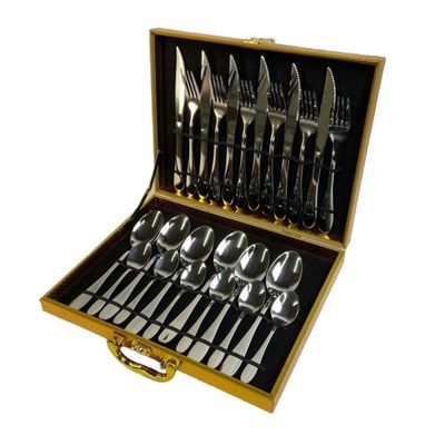 Faqueiro 24 Peças Aço Inox Conjunto Talheres Maleta Dourada