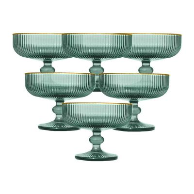 Conjunto de Taças para Sobremesa L`Hermitage Cameratta 310ml com Borda Dourada em Cristal Ecológico Verde - 6 Peças