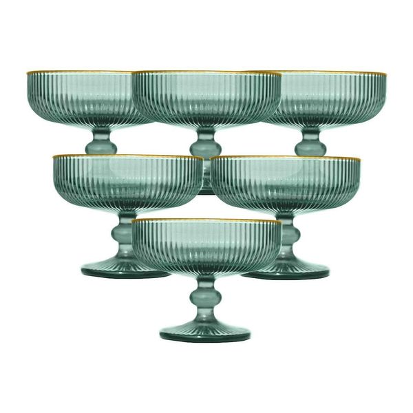 Conjunto de Taças para Sobremesa L`Hermitage Cameratta 310ml com Borda Dourada em Cristal Ecológico Verde - 6 Peças