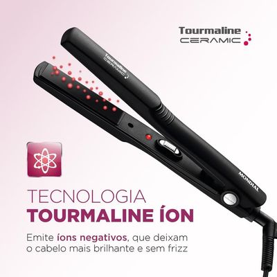 Chapinha | Prancha Mondial Tourmaline P-15 Cerâmica 200°C com Cabo Giratório Preta - Bivolt